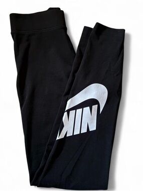 Nike Black Leggings with White Swoosh and Logo